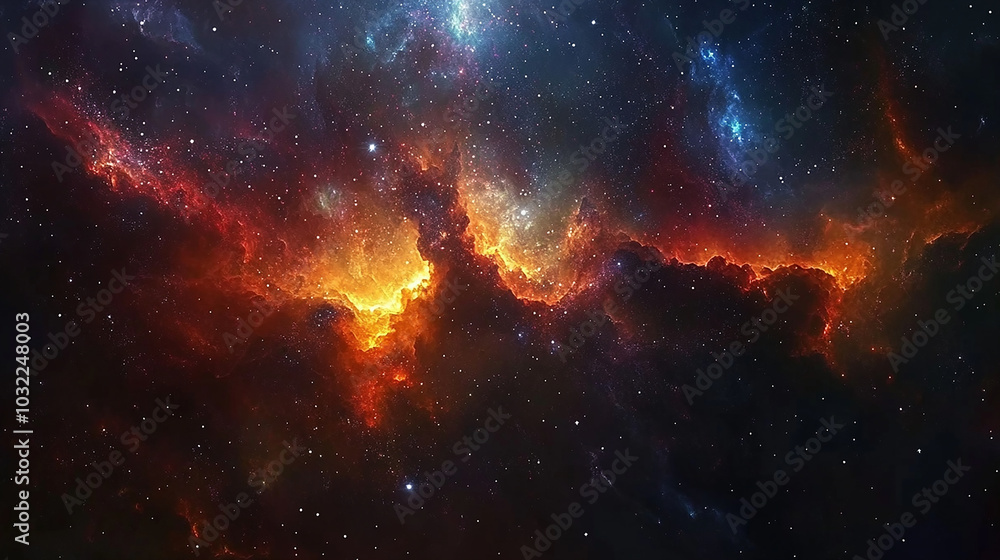 Glowing space background with stars and distant galaxy Glowing space background with stars and distant galaxy
