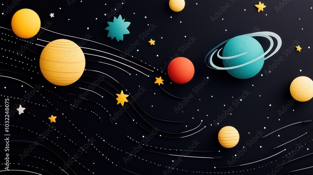 Fototapeta premium A whimsical depiction of the solar system, illustrating the planets and their orbits.
