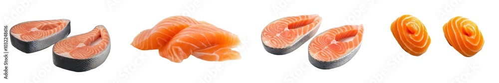 Isolated on white background, two fresh raw salmon steaks in full depth of field Isolated on white background, two fresh raw salmon steaks in full depth of field