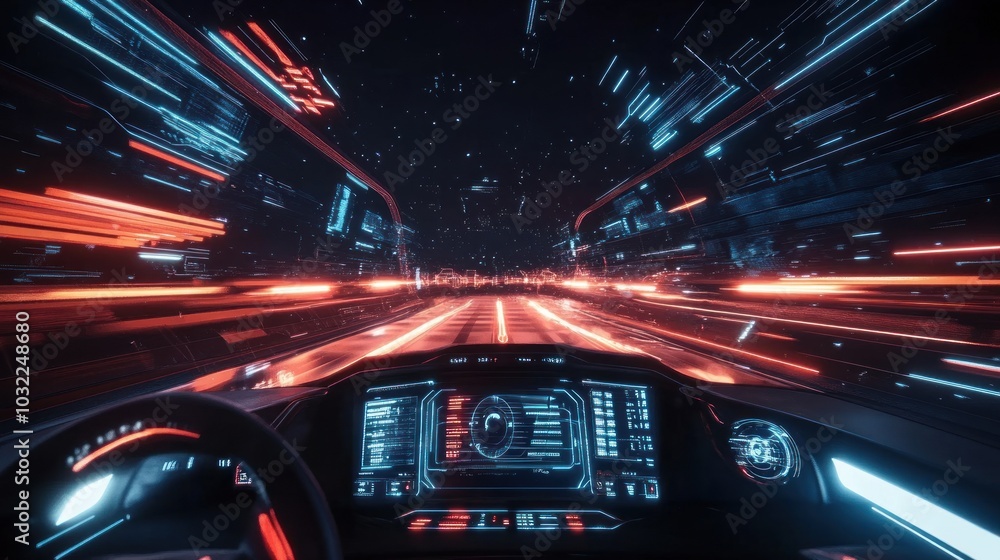 Futuristic Car Speeding Through a Neon City Futuristic Car Speeding Through a Neon City