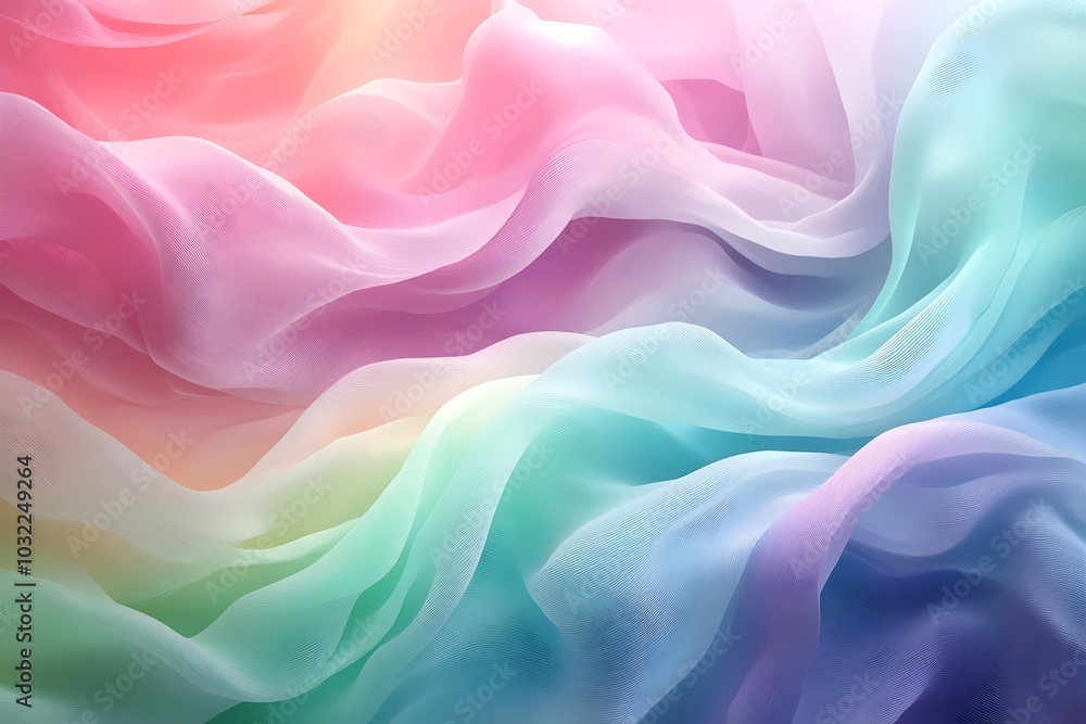 Fototapeta premium Soft, ethereal fabric in a rainbow of pastel hues, creating a dreamy and delicate backdrop.