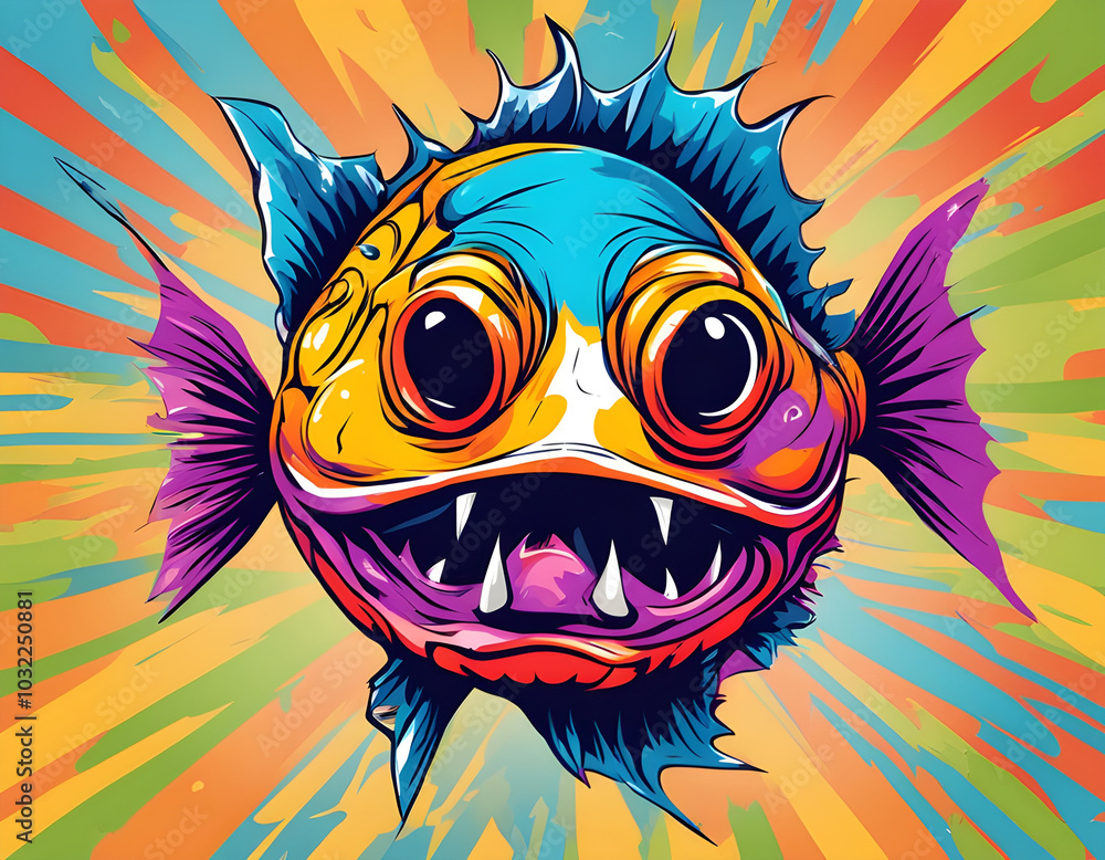 colorful angler fish head with cool isolated pop art style background colorful angler fish head with cool isolated pop art style background