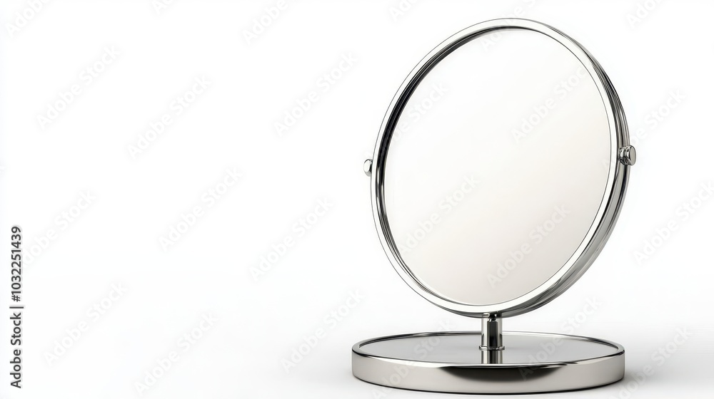 A makeup mirror clipart, bathroom accessory, 3D render, metallic finish, isolated on white background A makeup mirror clipart, bathroom accessory, 3D render, metallic finish, isolated on white background