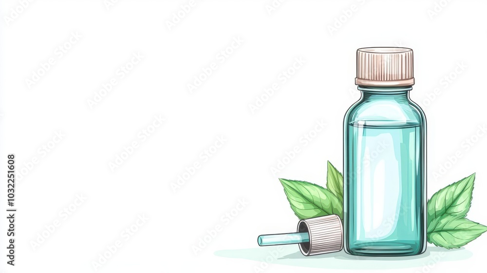 A mouthwash bottle clipart, dental care item, watercolor style, cool tones, isolated on white background A mouthwash bottle clipart, dental care item, watercolor style, cool tones, isolated on white background
