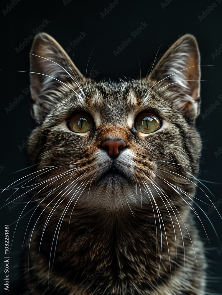 majestic cat gazes intently, showcasing its striking features and expressive eyes. intricate patterns of its fur and prominent whiskers add to its elegance and charm majestic cat gazes intently, showcasing its striking features and expressive eyes. intricate patterns of its fur and prominent whiskers add to its elegance and charm