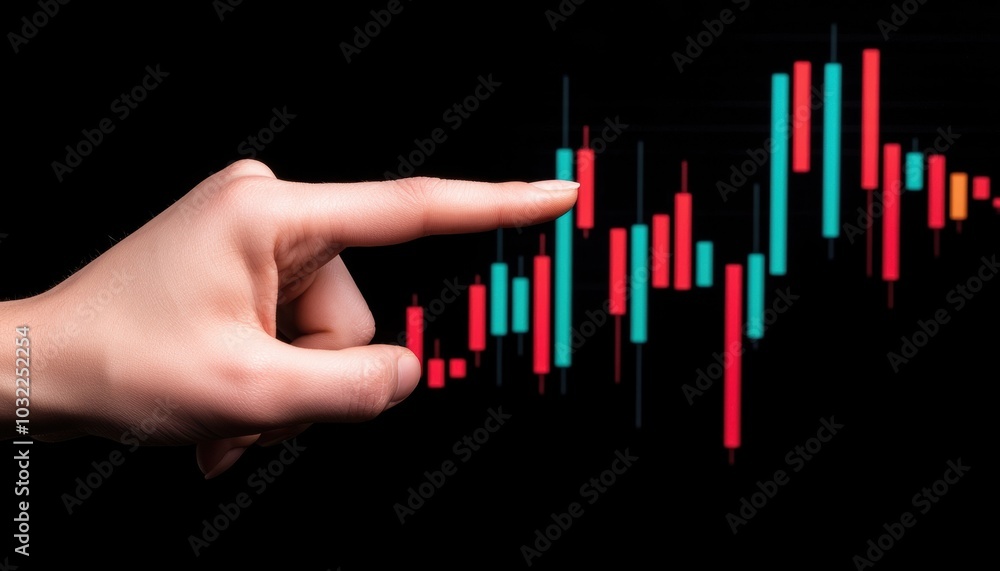 A Close-Up Look at the Hand Pointing Towards a Glowing Digital Trend in Financial Markets A Close-Up Look at the Hand Pointing Towards a Glowing Digital Trend in Financial Markets