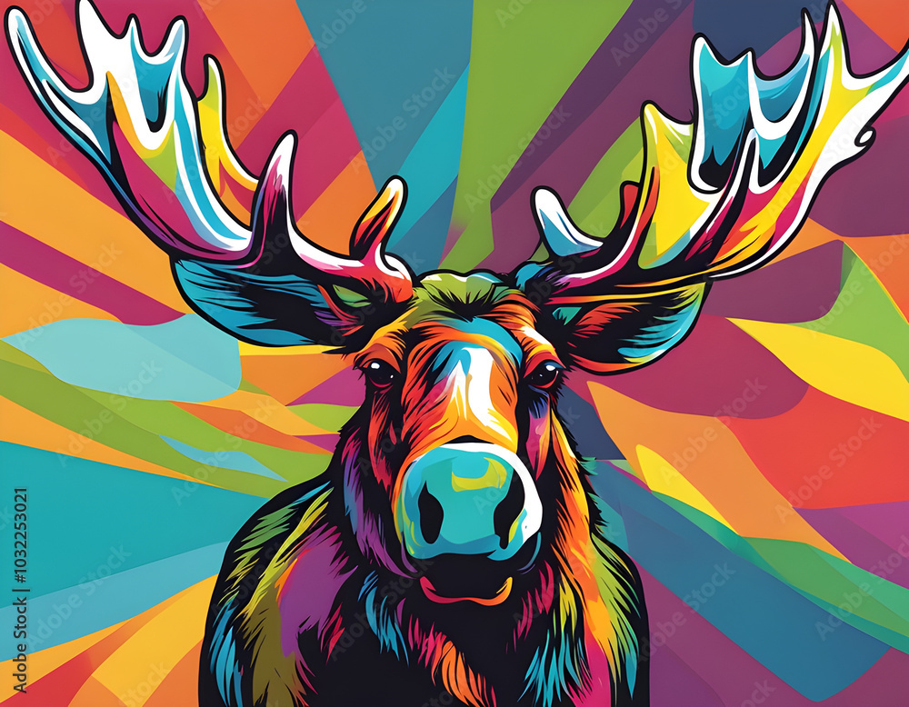 colorful moose head with cool isolated pop art style background colorful moose head with cool isolated pop art style background