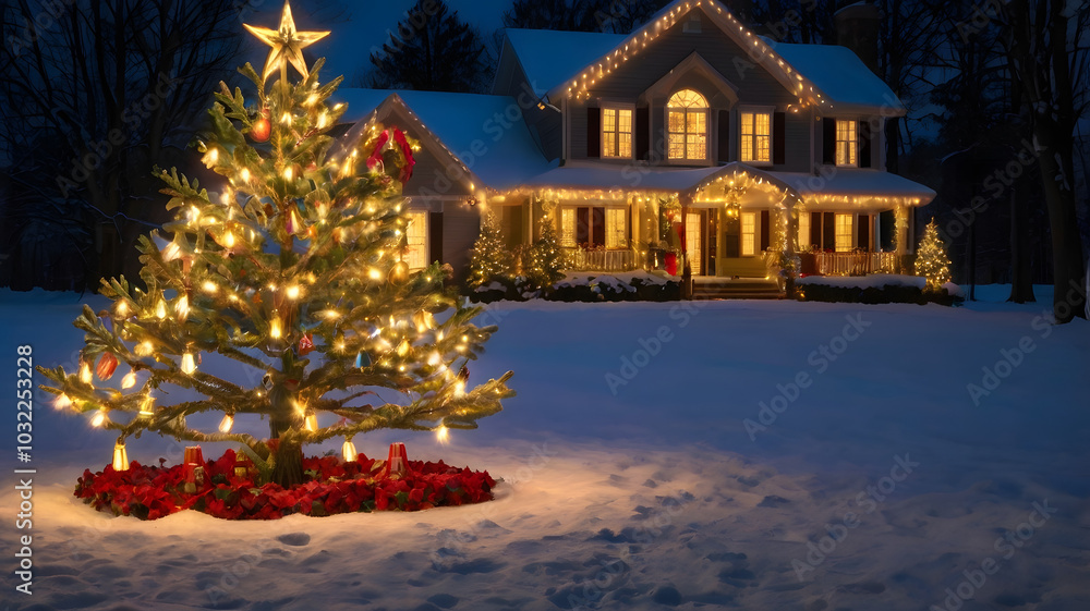 christmas tree in the snow, created with Generative AI technology. christmas tree in the snow, created with Generative AI technology.
