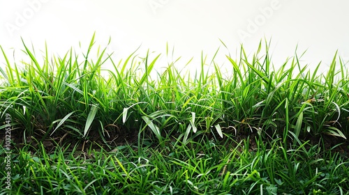 Lush green grass blades with a white background.