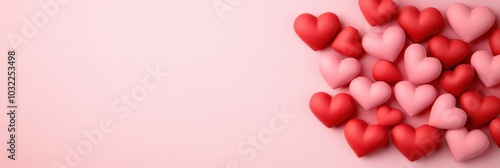 Colorful Hearts Against Pink Background