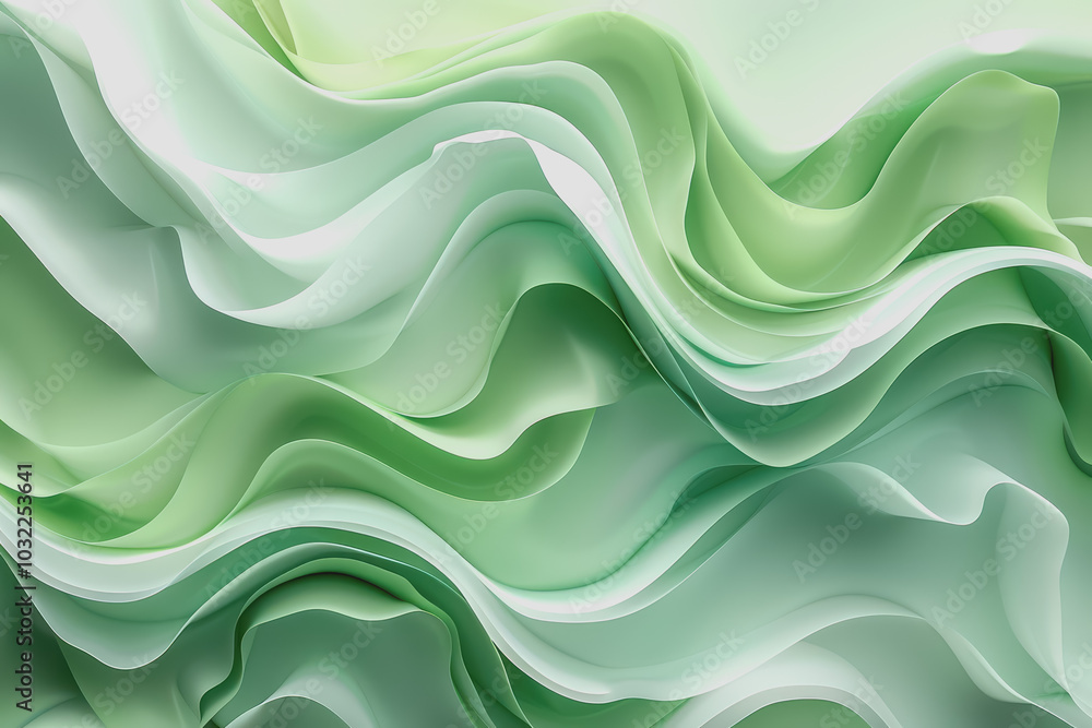 Fototapeta premium Abstract green background with wavy shapes and fluid lines. With organic shapes in light green.