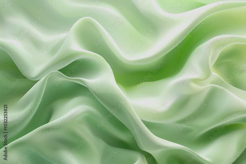 Fototapeta premium Abstract green background with wavy shapes and fluid lines. With organic shapes in light green.