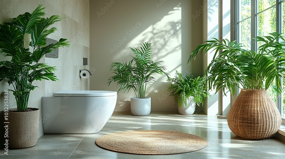 Fototapeta premium Modern Bathroom with Plants and Natural Elements