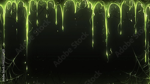 A dark, eerie background with green slime and spider webs, suitable for spooky themes. photo