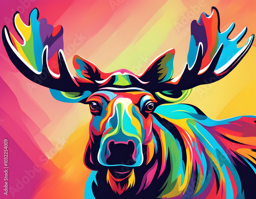 colorful moose head  with cool isolated pop art style background photo