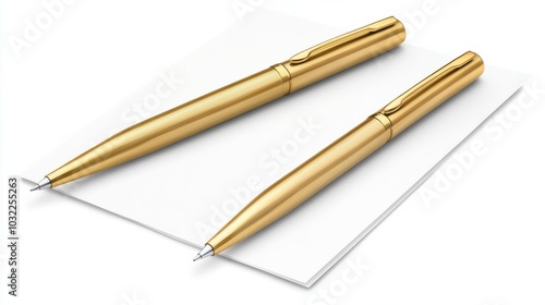 Two Gold Pens Resting on a White Document