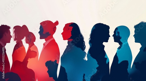 A dynamic collage of silhouettes of business professionals, including men and women in different stances, representing collaboration and success, on a subtle background