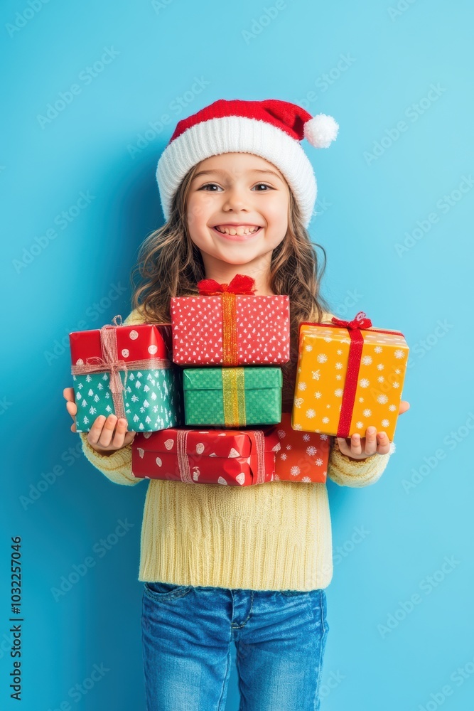 Happy child with gift box in holiday season. Happy child with gift box in holiday season.