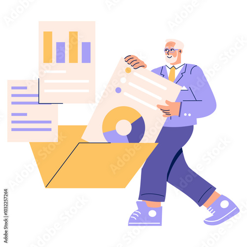 Older Businessman. Flat Vector Illustration