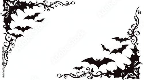 A decorative border featuring black bats and swirling vines, suitable for Halloween themes.