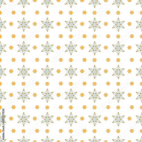 Winterly cool vector pattern with filigree snowflakes.