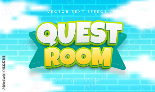 Quest room cartoon theme, editable vector text effect. suitable for gaming UI needs