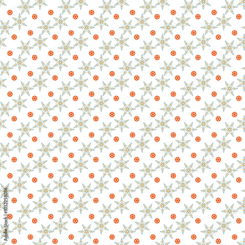 Winterly cool vector pattern with filigree snowflakes.