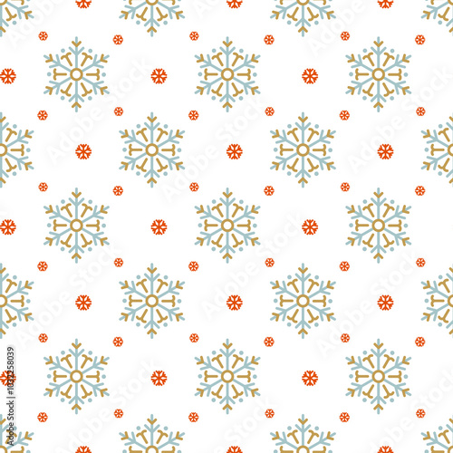 Winterly cool vector pattern with filigree snowflakes.