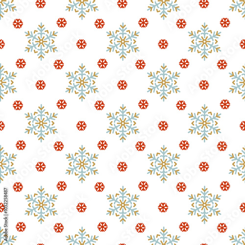 Winterly cool vector pattern with filigree snowflakes.