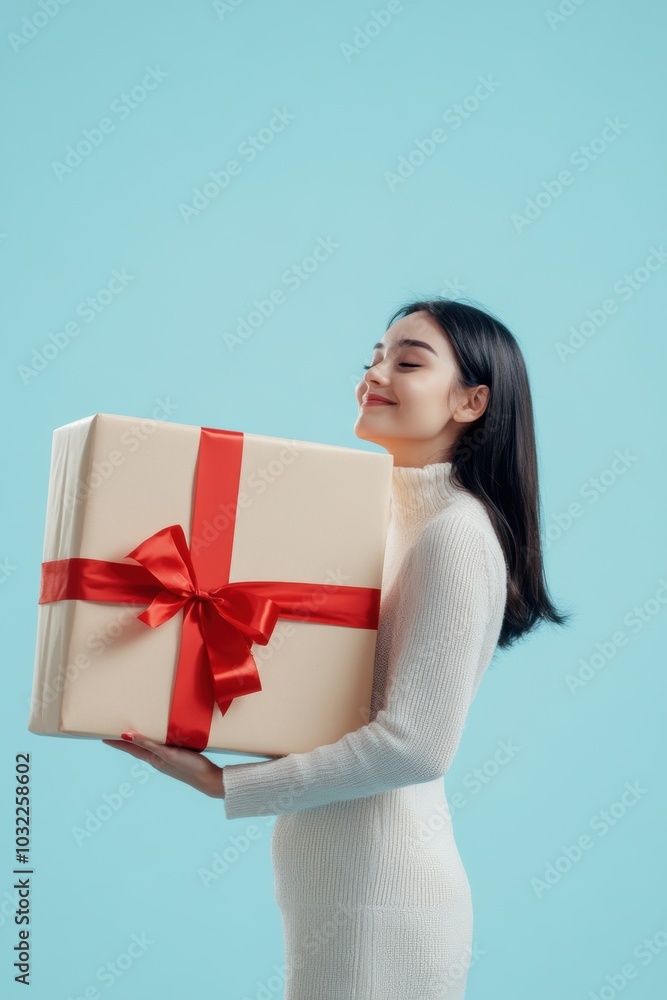 Happy female with gift box in holiday season. Happy female with gift box in holiday season.