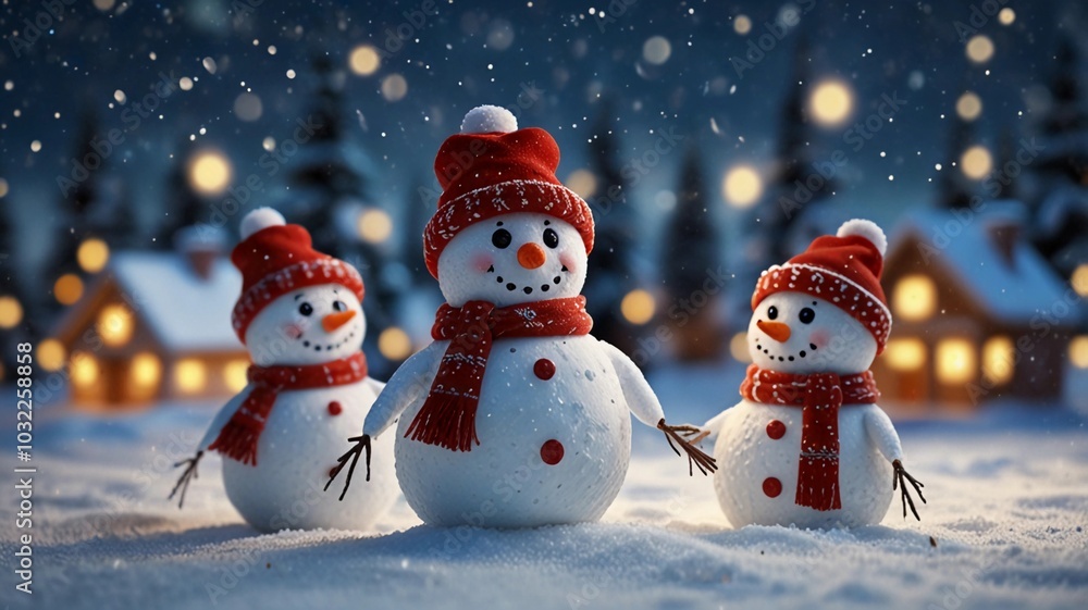 3 happy snowman on the snow backround 3d render xmas 3 happy snowman on the snow backround 3d render xmas