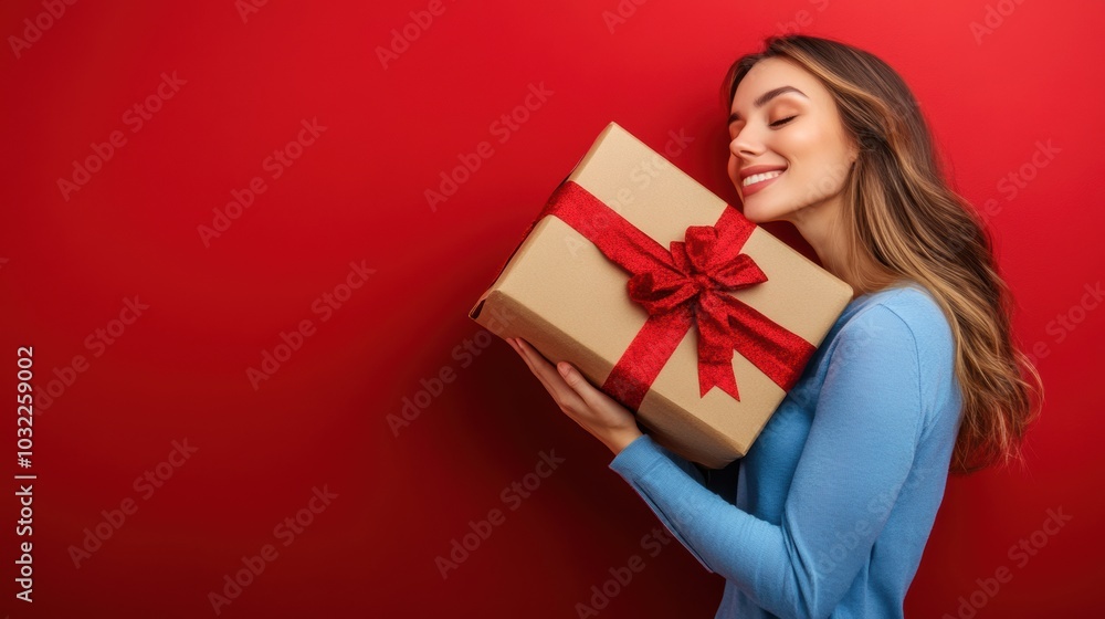Happy female with gift box in holiday season. Happy female with gift box in holiday season.