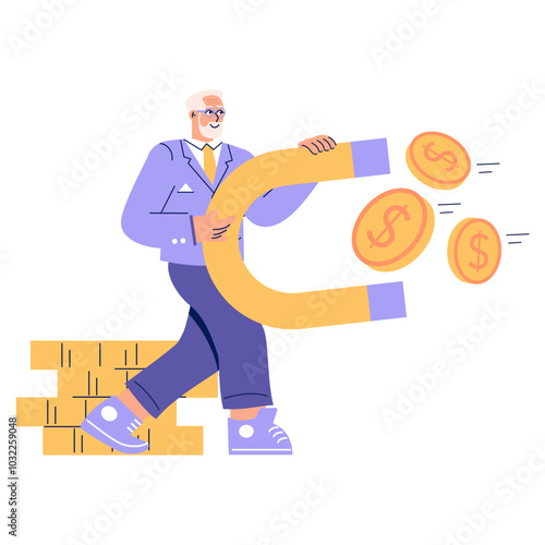Older Businessman. Flat Vector Illustration