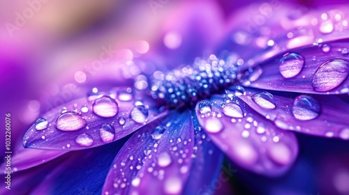 Dew Drops on a Purple Flower