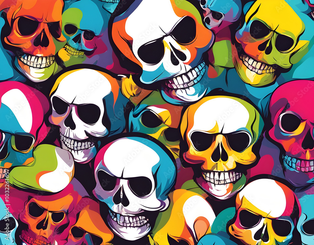 colorful skull head with cool isolated pop art style background colorful skull head with cool isolated pop art style background