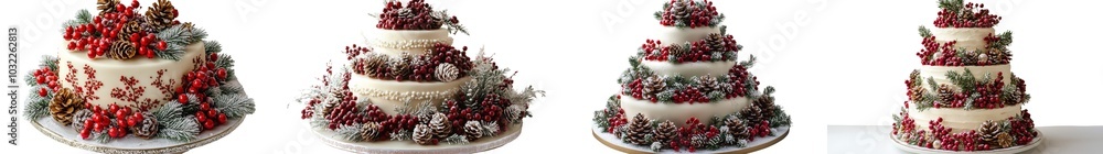 A white background is used to illustrate a cake with Christmas decorations A white background is used to illustrate a cake with Christmas decorations