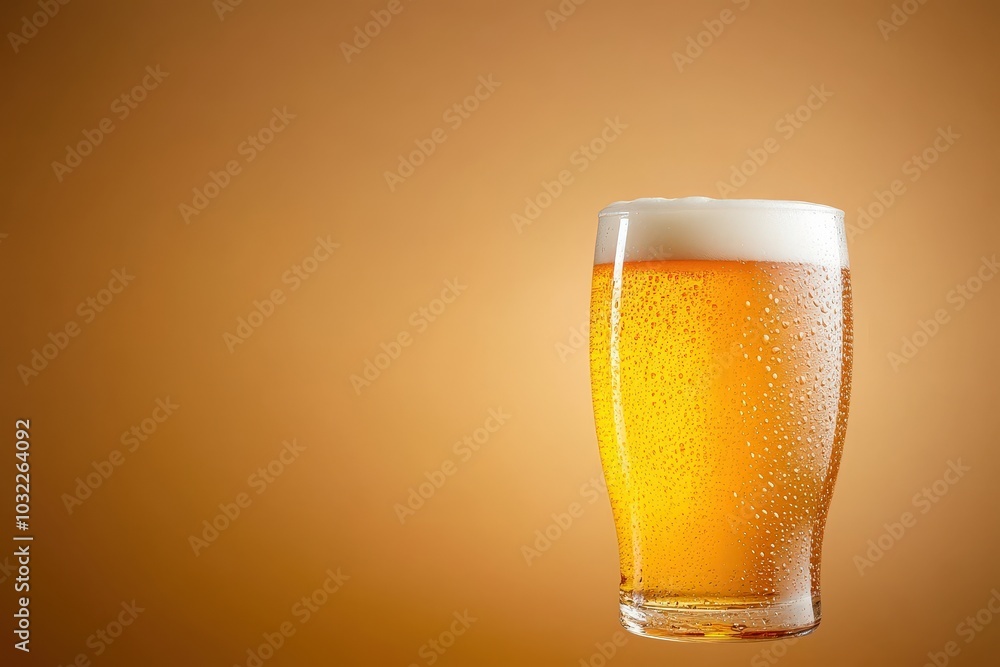 Refreshing Beer Glass on Golden Background Refreshing Beer Glass on Golden Background