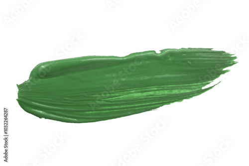 Shiny green brush strokes isolated on white background. photo