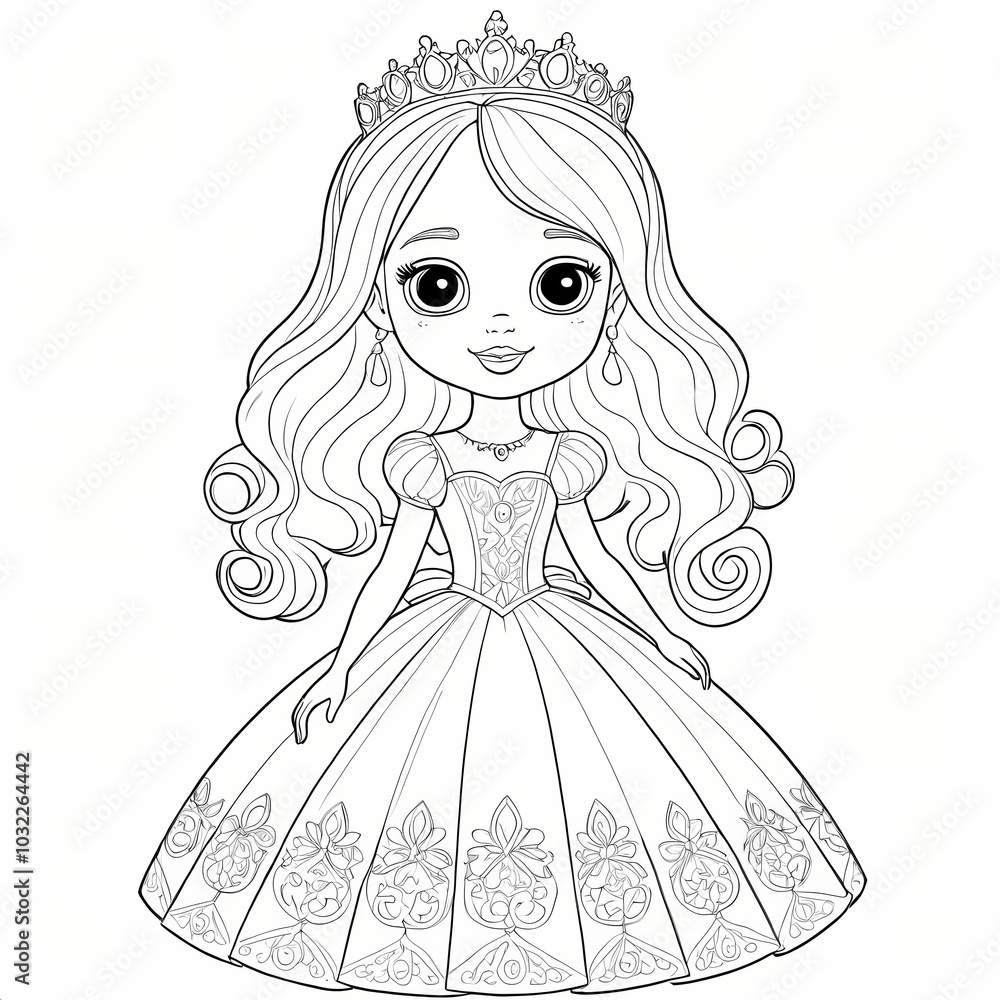Fototapeta premium cute little princess coloring book page