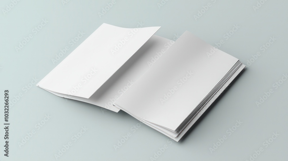 Folded white paper leaflet template for book on a clean solid background Folded white paper leaflet template for book on a clean solid background