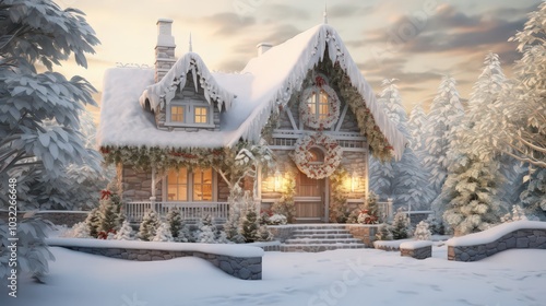 Wallpaper Mural Watercolor Christmas village in snowfall. Colorful houses and snow covered street. Watercolor illustration. Torontodigital.ca