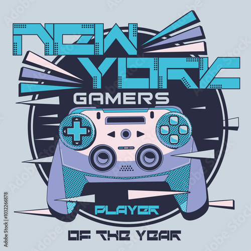 new york Gamers gonna game inspirational design with gamepad. Modern Gamer fan design with controller for poster, t-shirt, card, textile etc. Flat style