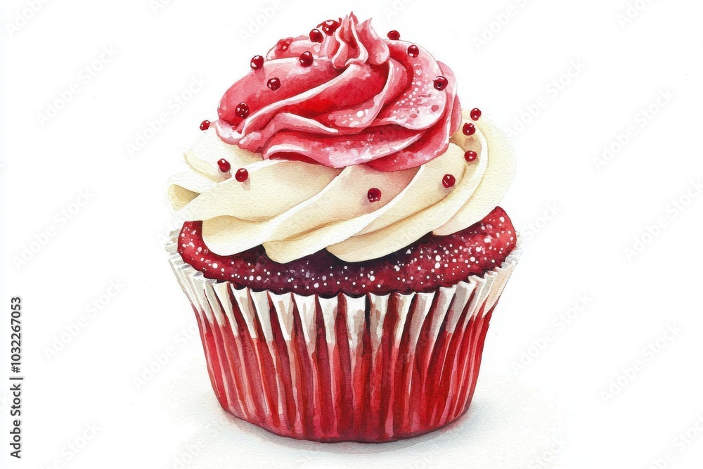 Delicious red velvet cupcake topped with creamy frosting and sprinkles, perfect for any celebration or dessert lover. Delicious red velvet cupcake topped with creamy frosting and sprinkles, perfect for any celebration or dessert lover.