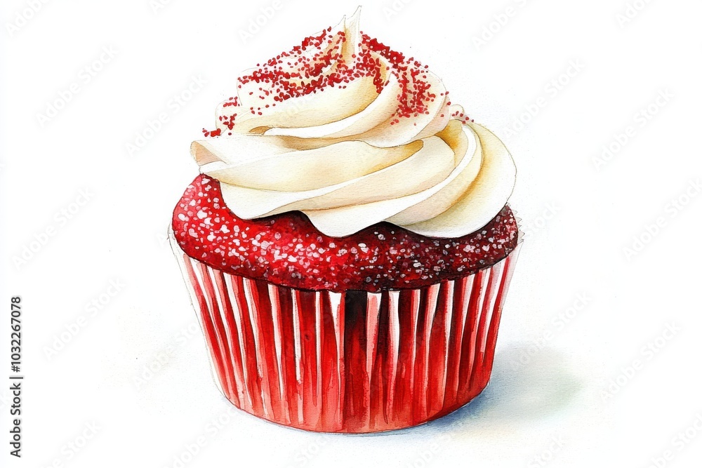 Delicious red velvet cupcake with creamy frosting and sprinkles, perfect for dessert lovers and sweet celebrations. Delicious red velvet cupcake with creamy frosting and sprinkles, perfect for dessert lovers and sweet celebrations.