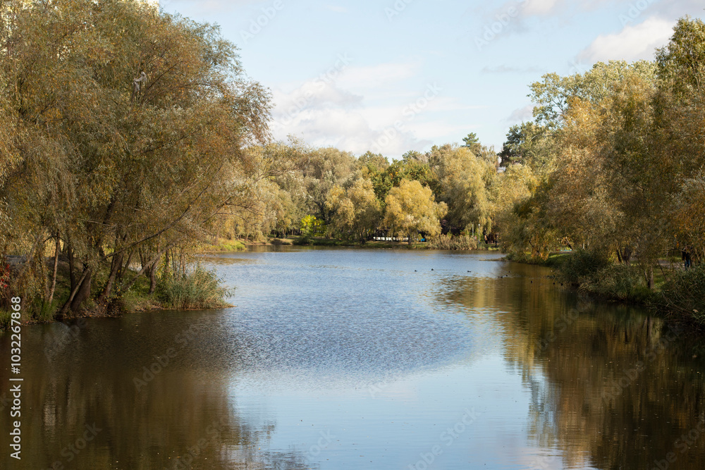 autumn on the river bank. Ukraine Kyiv Park autumn on the river bank. Ukraine Kyiv Park