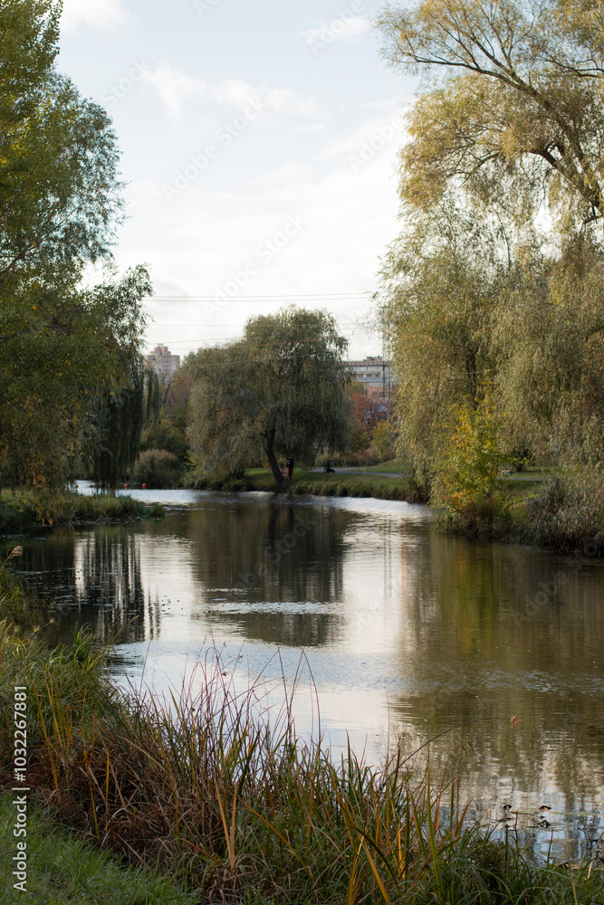 autumn on the river bank. Ukraine Kyiv Park autumn on the river bank. Ukraine Kyiv Park