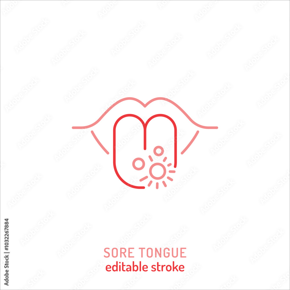 Sore painful tongue linear icon. Medical sign in simple outline style. Sore painful tongue linear icon. Medical sign in simple outline style.