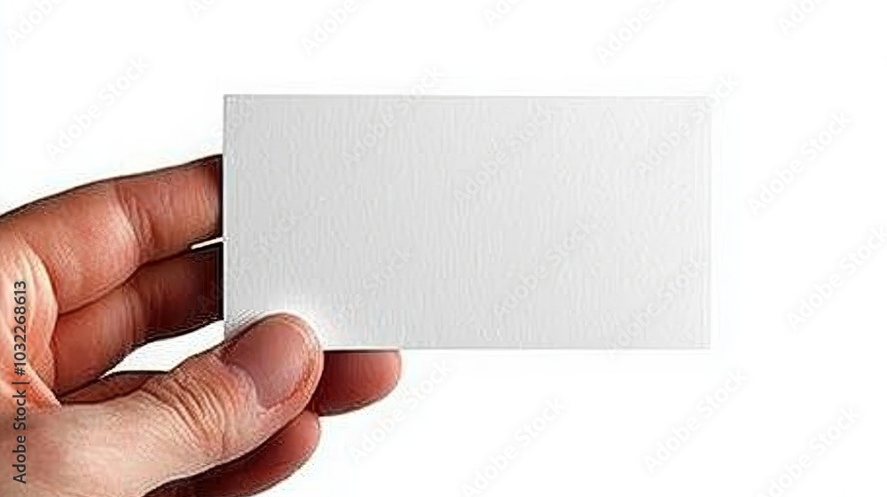 Obraz premium Male Hand Holding a White Blank Modern Business Card, Isolated On a White Studio Background