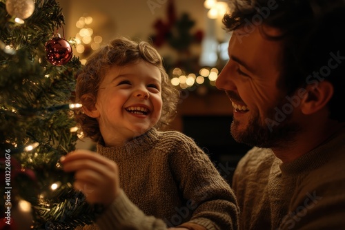 A joyful moment between a father and child during Christmas time.