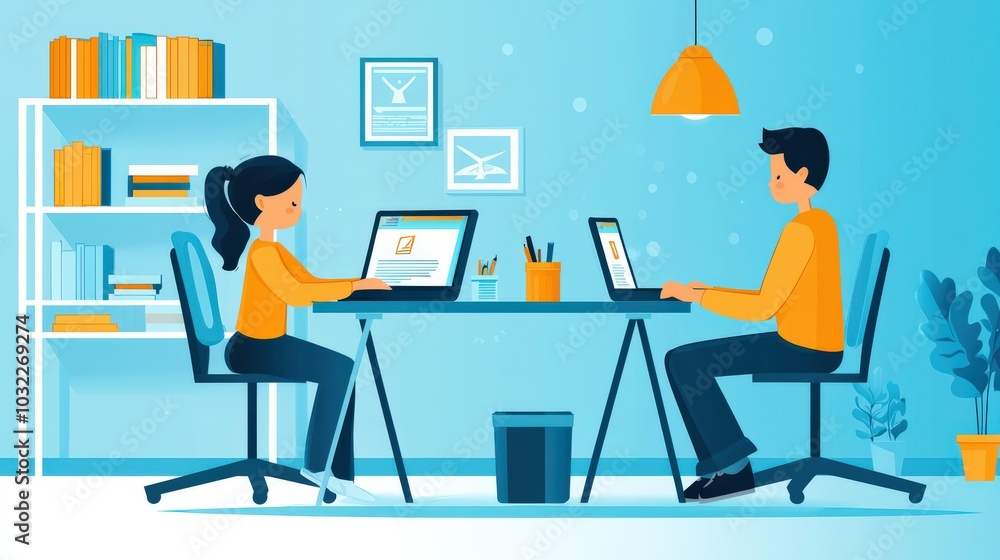 Fototapeta premium Children Studying at Desks in Bright Home Environment